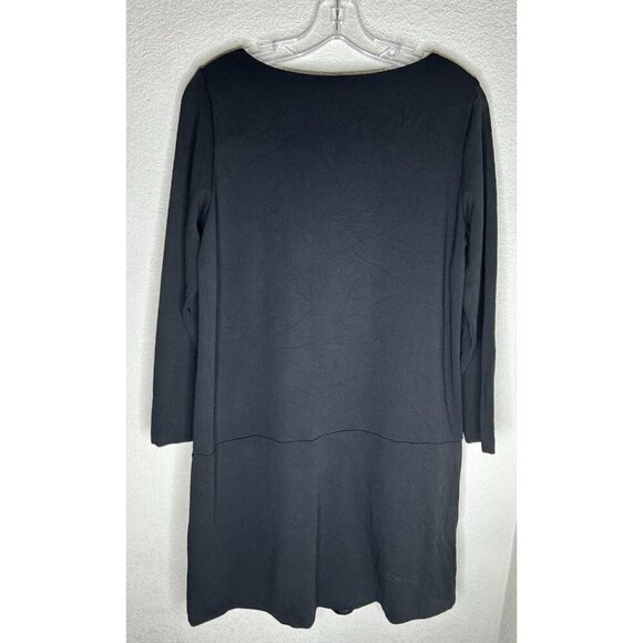 Eileen Fisher Shift Dress Womens Medium Black Pockets Classic Office Minimalist - Picture 2 of 11